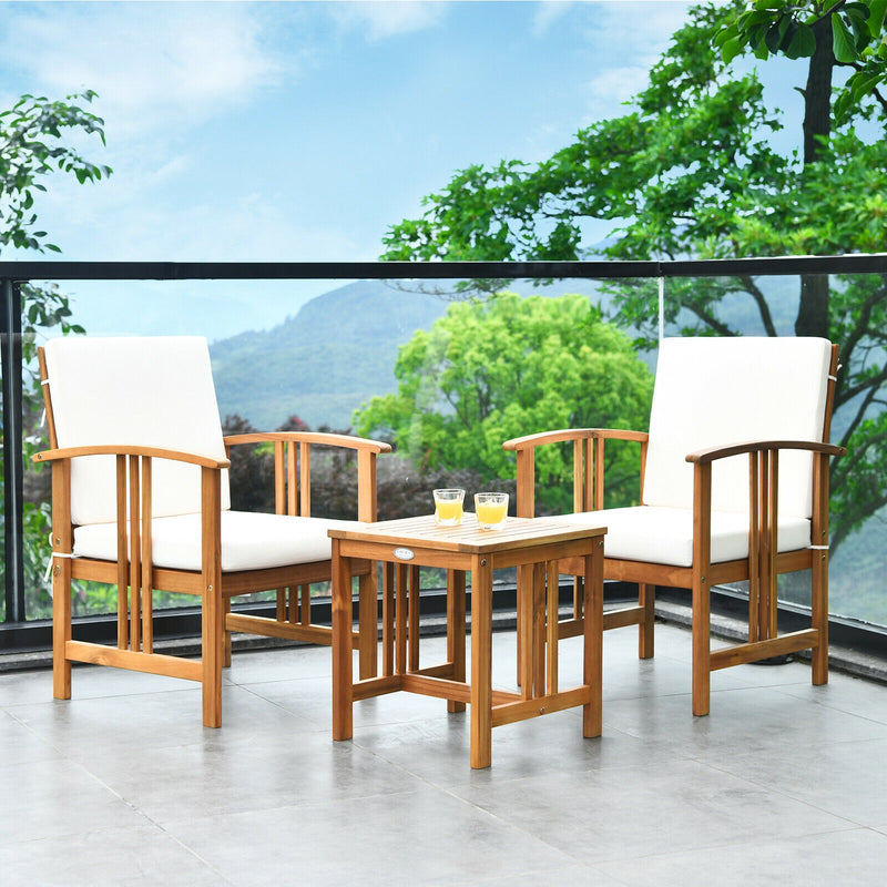 3 Pcs Solid Wood Outdoor Patio Sofa Furniture Set-White