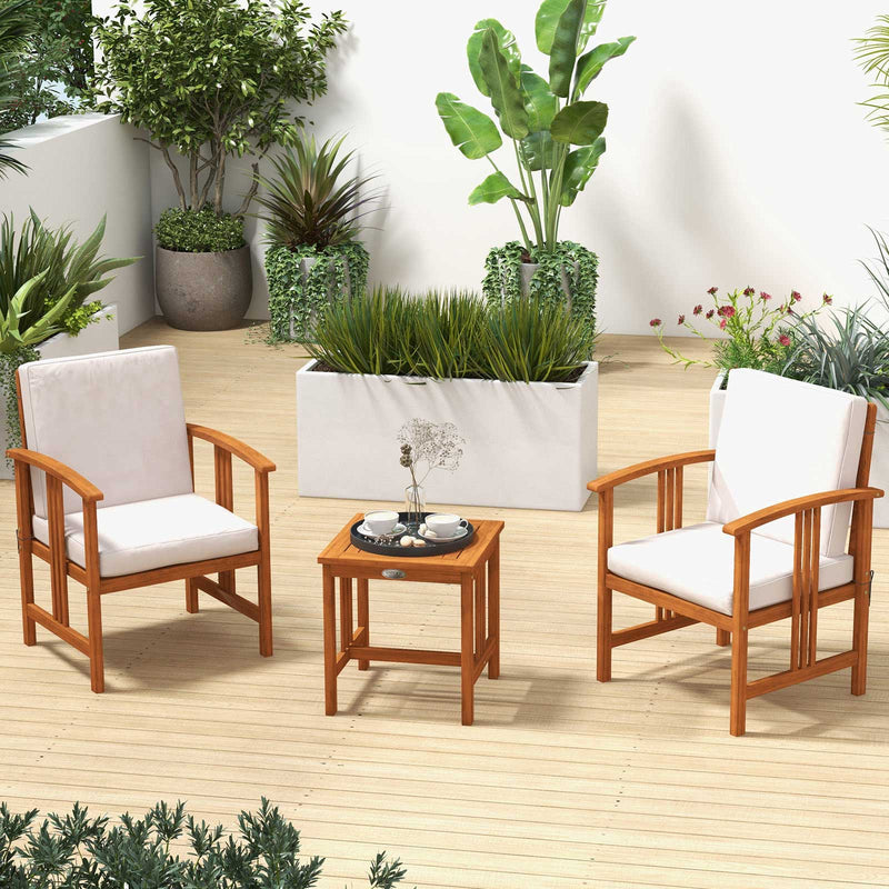 3 Pcs Solid Wood Outdoor Patio Sofa Furniture Set-White