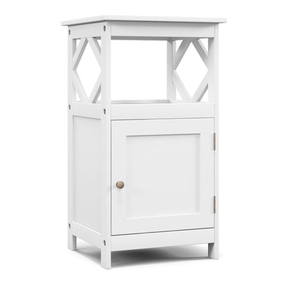 Bathroom Floor Cabinet Side Storage Organizer with Open Shelf and Single Door-White