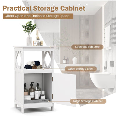 Bathroom Floor Cabinet Side Storage Organizer with Open Shelf and Single Door-White