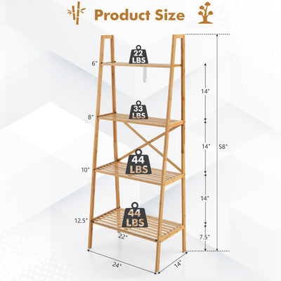 58 Inch 4-Tier Bamboo Ladder Bookshelf-Natural