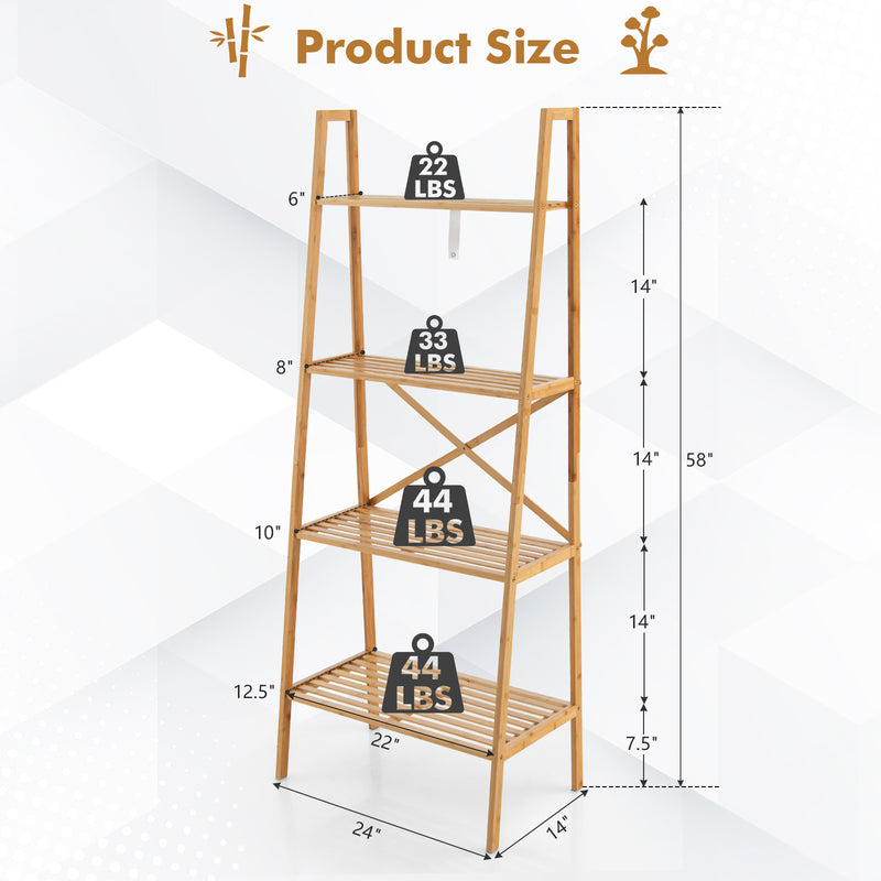 58 Inch 4-Tier Bamboo Ladder Bookshelf-Natural