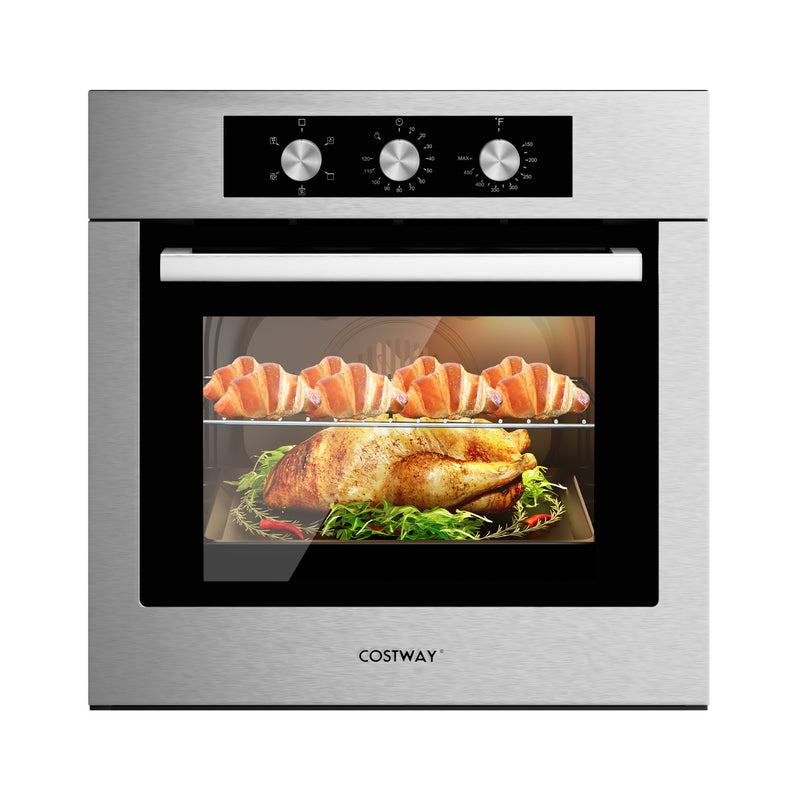 24 Inch Single Wall Oven 2.47Cu.ft with 5 Cooking Modes-Silver