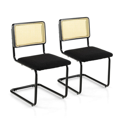 2 Pieces Mid-Century Modern Dining Chair with Cantilever Design-Black