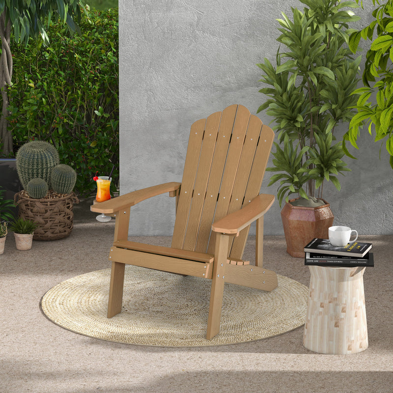 Weather Resistant HIPS Outdoor Adirondack Chair with Cup Holder-Coffee