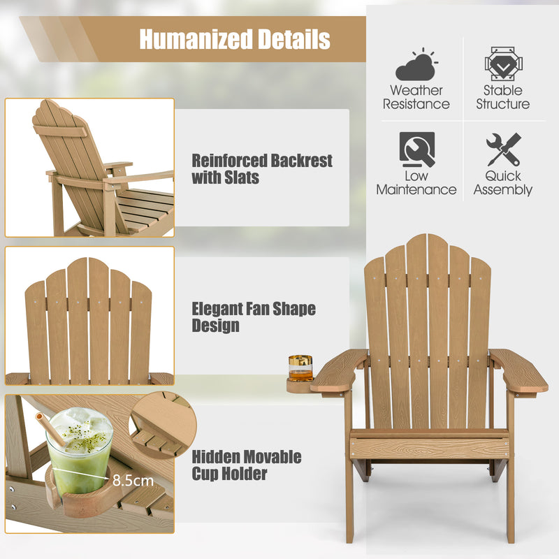 Weather Resistant HIPS Outdoor Adirondack Chair with Cup Holder-Coffee