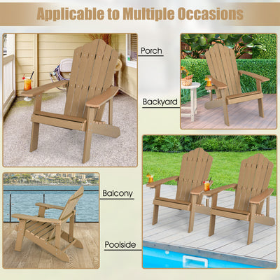 Weather Resistant HIPS Outdoor Adirondack Chair with Cup Holder-Coffee