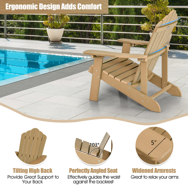 Weather Resistant HIPS Outdoor Adirondack Chair with Cup Holder-Coffee