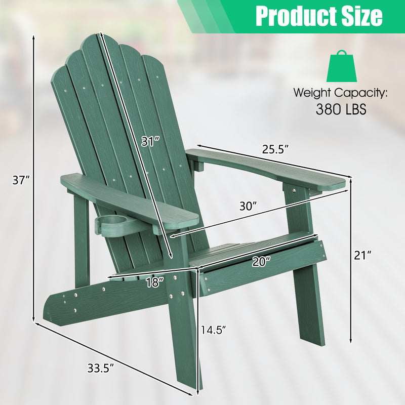 Weather Resistant HIPS Outdoor Adirondack Chair with Cup Holder-Green