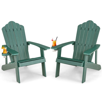 Weather Resistant HIPS Outdoor Adirondack Chair with Cup Holder-Green