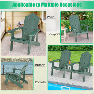 Weather Resistant HIPS Outdoor Adirondack Chair with Cup Holder-Green