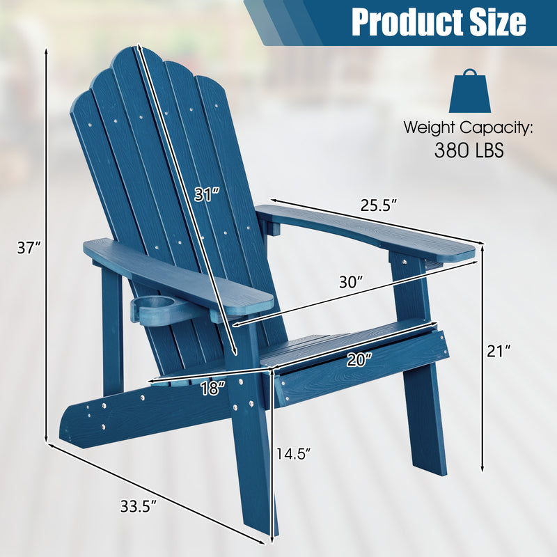 Weather Resistant HIPS Outdoor Adirondack Chair with Cup Holder-Navy