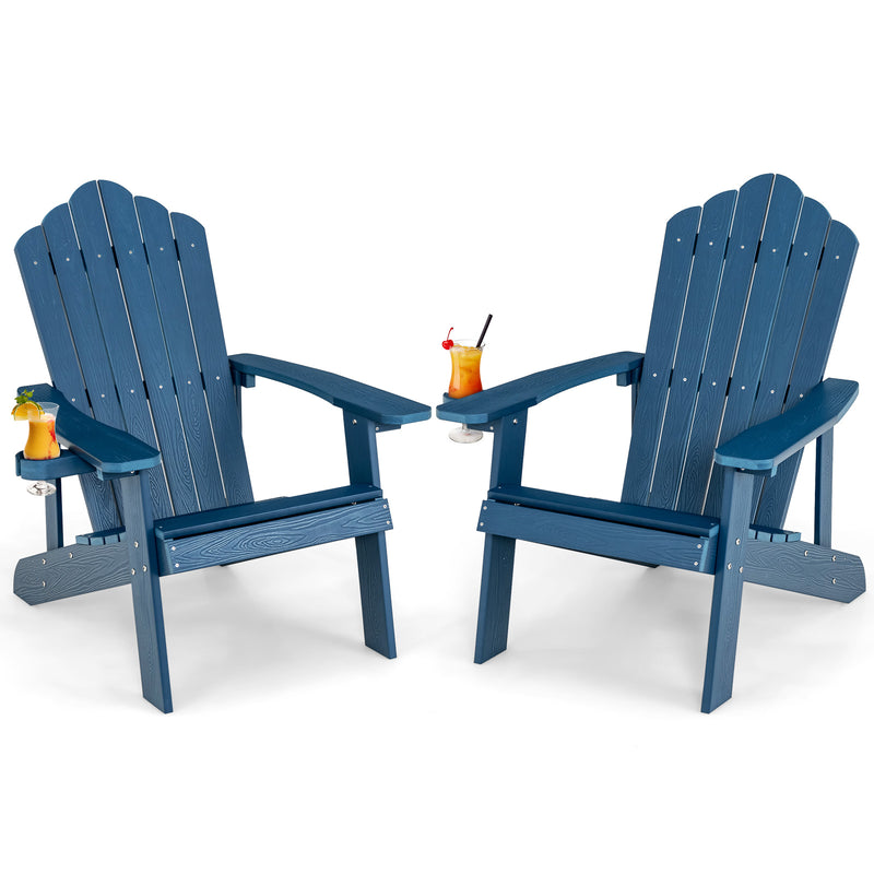 Weather Resistant HIPS Outdoor Adirondack Chair with Cup Holder-Navy