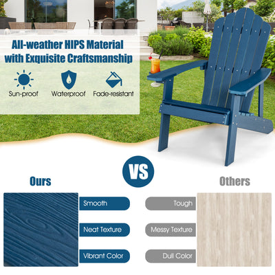 Weather Resistant HIPS Outdoor Adirondack Chair with Cup Holder-Navy