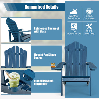 Weather Resistant HIPS Outdoor Adirondack Chair with Cup Holder-Navy