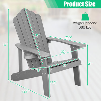 Weather Resistant HIPS Outdoor Adirondack Chair with Cup Holder-Gray