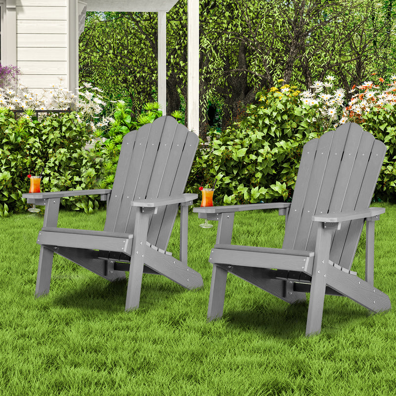 Weather Resistant HIPS Outdoor Adirondack Chair with Cup Holder-Gray