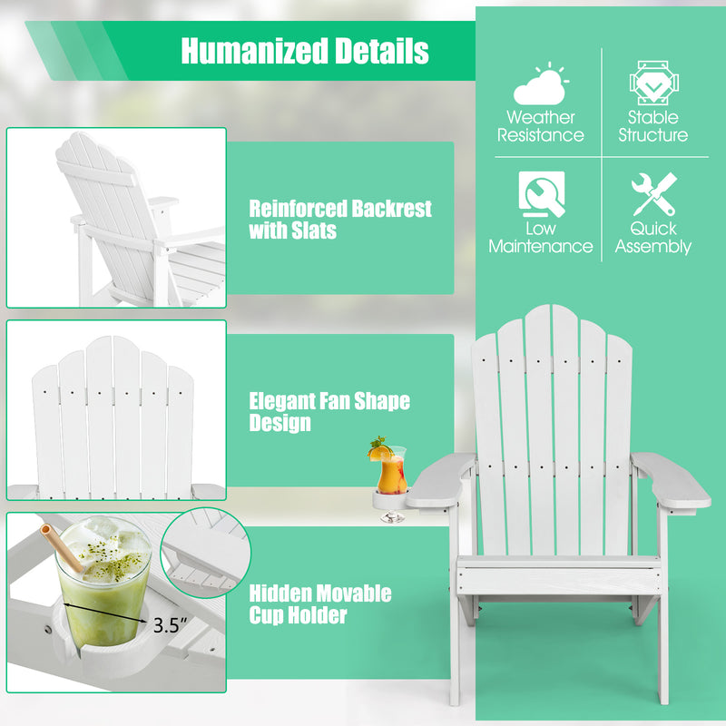 Weather Resistant HIPS Outdoor Adirondack Chair with Cup Holder-White