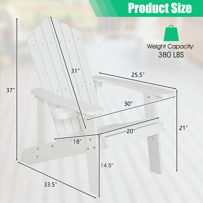 Weather Resistant HIPS Outdoor Adirondack Chair with Cup Holder-White