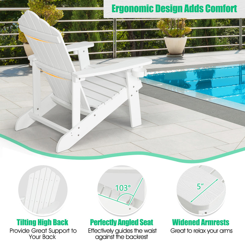 Weather Resistant HIPS Outdoor Adirondack Chair with Cup Holder-White