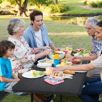 Indoor and Outdoor Folding Picnic Table Bench Set with Wood-like Texture-Black