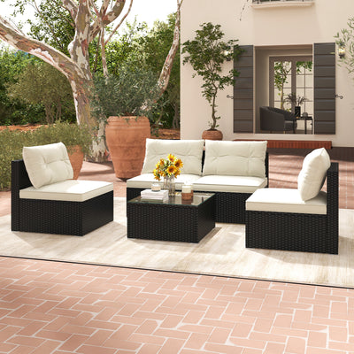 5 Pieces Outdoor Patio Furniture Set with Cushions and Coffee Table