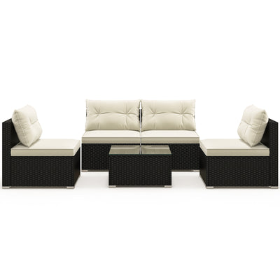 5 Pieces Outdoor Patio Furniture Set with Cushions and Coffee Table