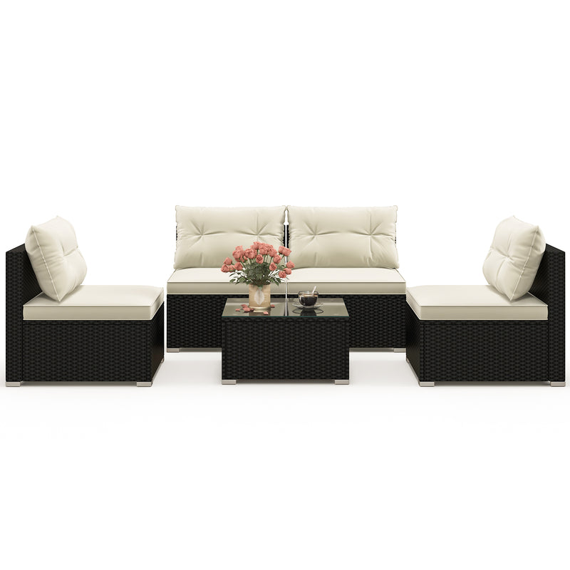 5 Pieces Outdoor Patio Furniture Set with Cushions and Coffee Table