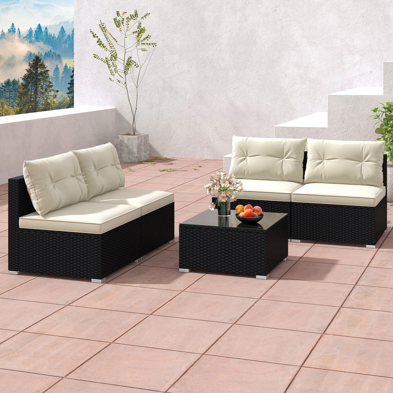 5 Pieces Outdoor Patio Furniture Set with Cushions and Coffee Table