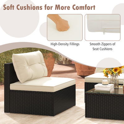 5 Pieces Outdoor Patio Furniture Set with Cushions and Coffee Table