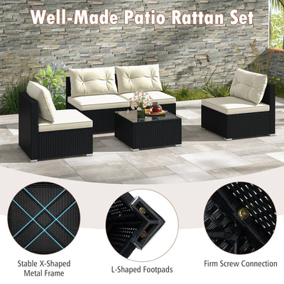 5 Pieces Outdoor Patio Furniture Set with Cushions and Coffee Table