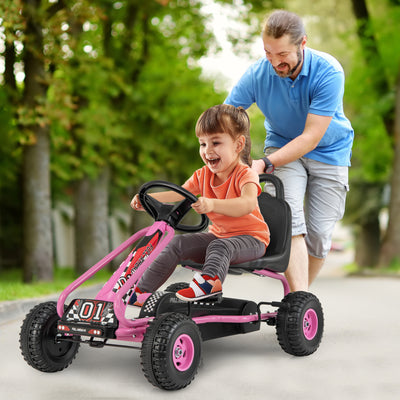 4 Wheel Pedal Powered Ride On Car with Adjustable Seat-Pink