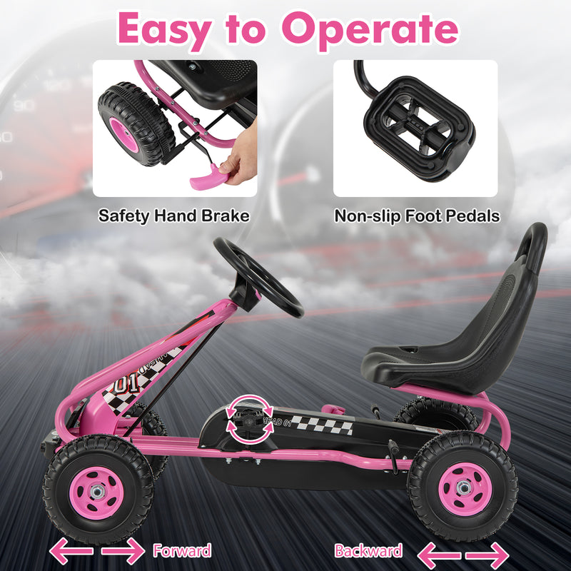 4 Wheel Pedal Powered Ride On Car with Adjustable Seat-Pink