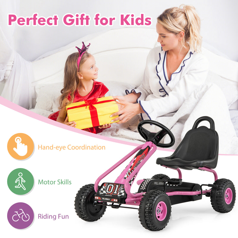 4 Wheel Pedal Powered Ride On Car with Adjustable Seat-Pink