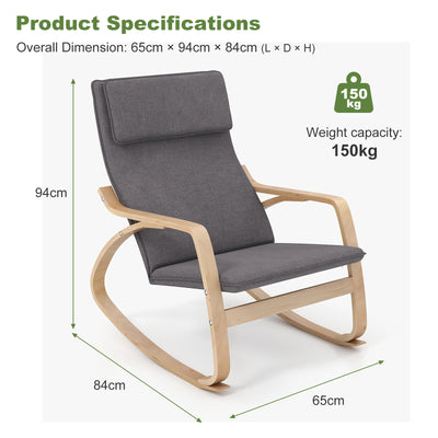 Modern Bentwood Rocking Chair Fabric Upholstered Relax Rocker Lounge Chair-Gray