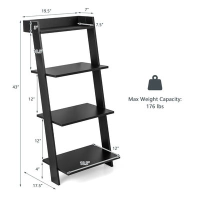 4-Tier Ladder Shelf with Solid Frame and Anti-toppling Device-Black