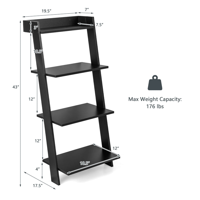 4-Tier Ladder Shelf with Solid Frame and Anti-toppling Device-Black