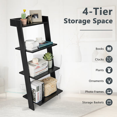 4-Tier Ladder Shelf with Solid Frame and Anti-toppling Device-Black