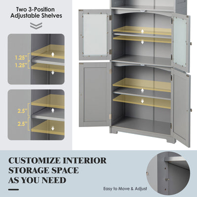 6-Tier Freestanding Bathroom Cabinet with 2 Open Compartments and Adjustable Shelves-Gray