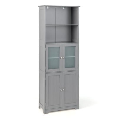 6-Tier Freestanding Bathroom Cabinet with 2 Open Compartments and Adjustable Shelves-Gray