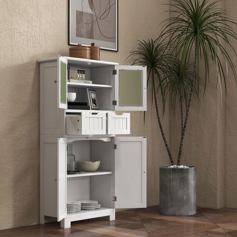 6-Tier Freestanding Bathroom Cabinet with 2 Open Compartments and Adjustable Shelves-White