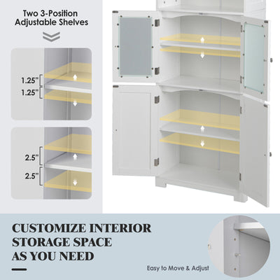 6-Tier Freestanding Bathroom Cabinet with 2 Open Compartments and Adjustable Shelves-White