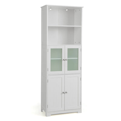 6-Tier Freestanding Bathroom Cabinet with 2 Open Compartments and Adjustable Shelves-White