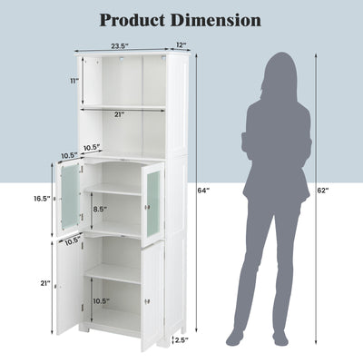 6-Tier Freestanding Bathroom Cabinet with 2 Open Compartments and Adjustable Shelves-White