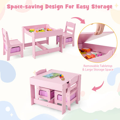 Kids Table Chairs Set With Storage Boxes Blackboard Whiteboard Drawing-Pink