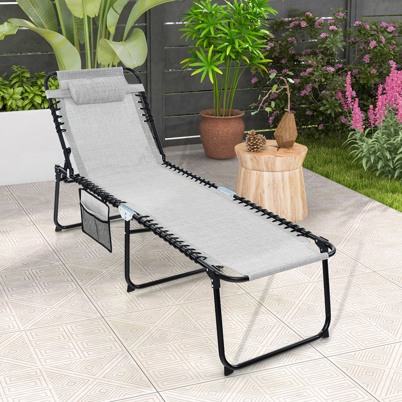 Foldable Recline Lounge Chair with Adjustable Backrest and Footrest-Gray