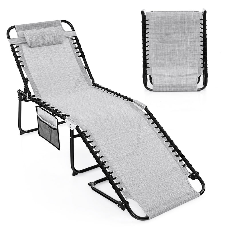 Foldable Recline Lounge Chair with Adjustable Backrest and Footrest-Gray