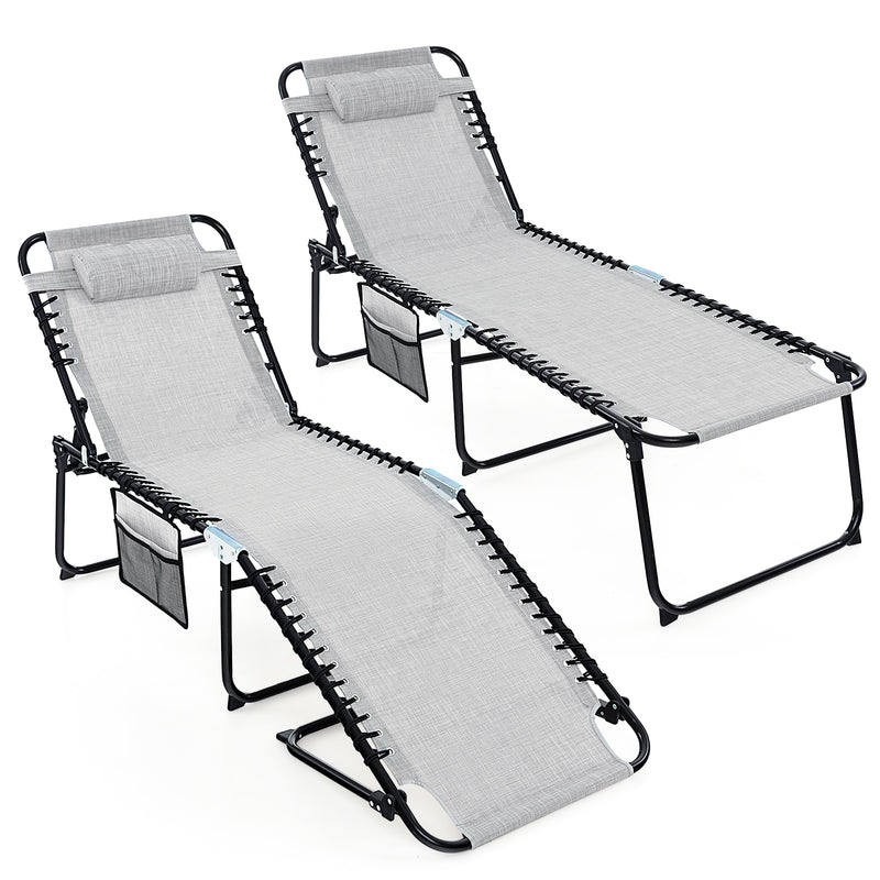 Foldable Recline Lounge Chair with Adjustable Backrest and Footrest-Gray