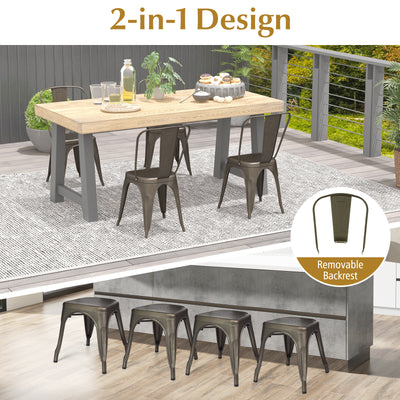 4 Pcs Modern Bar Stools with Removable Back and Rubber Feet-Gun