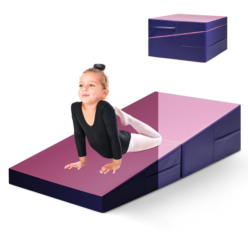 Tumbling Incline Gymnastics Exercise Folding Wedge Ramp Mat-Pink